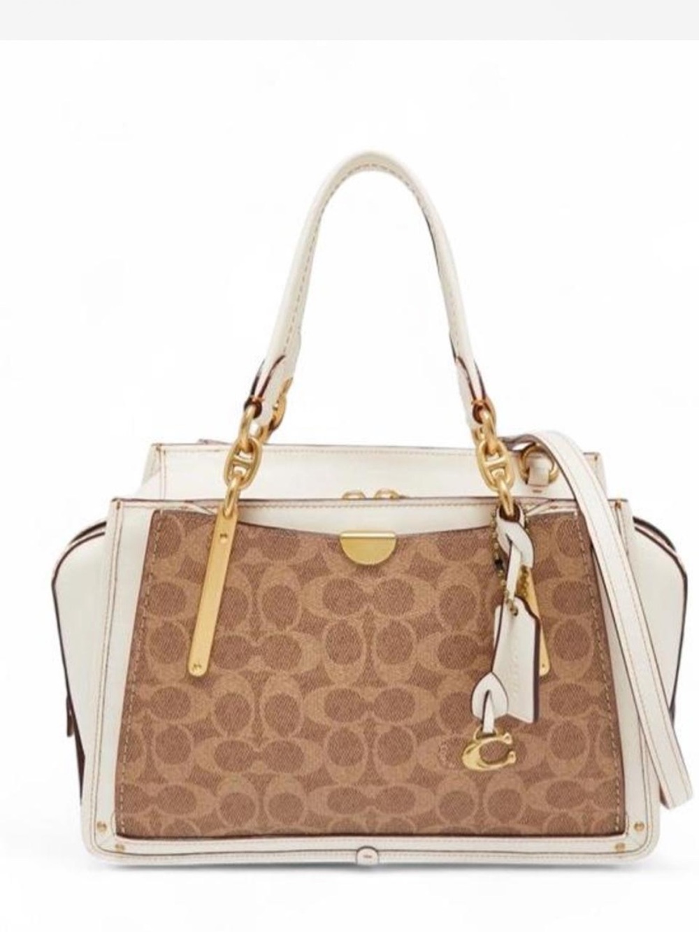 Coach Dreamer 27 Signature Canvas Satchel 54160 Tan Chalk Brass Crossbody
